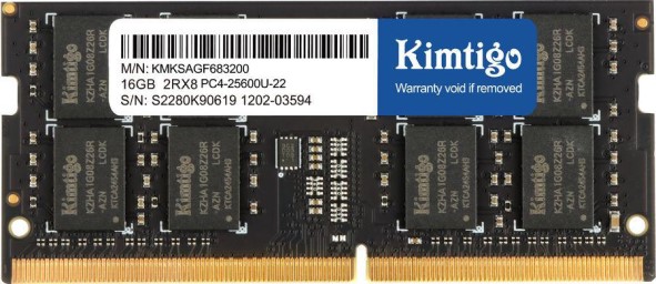 

Модуль памяти SODIMM DDR4 16GB KIMTIGO KMKSAGF683200 PC4-25600 3200MHz CL22 1.2V Ret, KMKSAGF683200