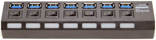 Концентратор 5bites HB37-303PBK 7*USB3.0, БП 5В-2А, длина кабеля БП 1.2м, черный