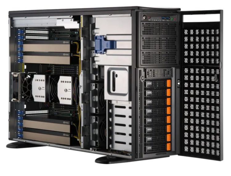 Серверная платформа Supermicro SYS-741GE-TNRT (2*LGA4677, C741, 16*DDR5 (5600), 8*3.5 HS NVMe/SATA/SAS, 2*M.2, 7*PCIE, 2*10GbE BaseT, 2*2000W, VGA) корпус серверный 4u ablecom cs r46 01p ad cse0002xx01t1 eatx 24 3 5” sas sata 7 lp fl expansion slot 2 usb 2 0 2 1200w