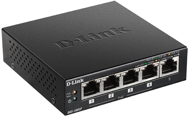 

Коммутатор неуправляемый D-link DGS-1005P/B3A 5x1000Base-T (4 порта с поддержкой PoE) PoE-бюджет 60 Вт, DGS-1005P/B3A