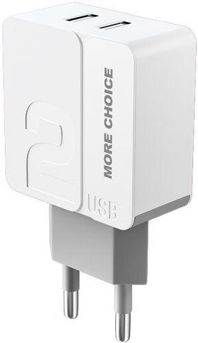 Зарядное устройство сетевое More Choice NC46 2*USB 2.4A White Grey, цвет белый