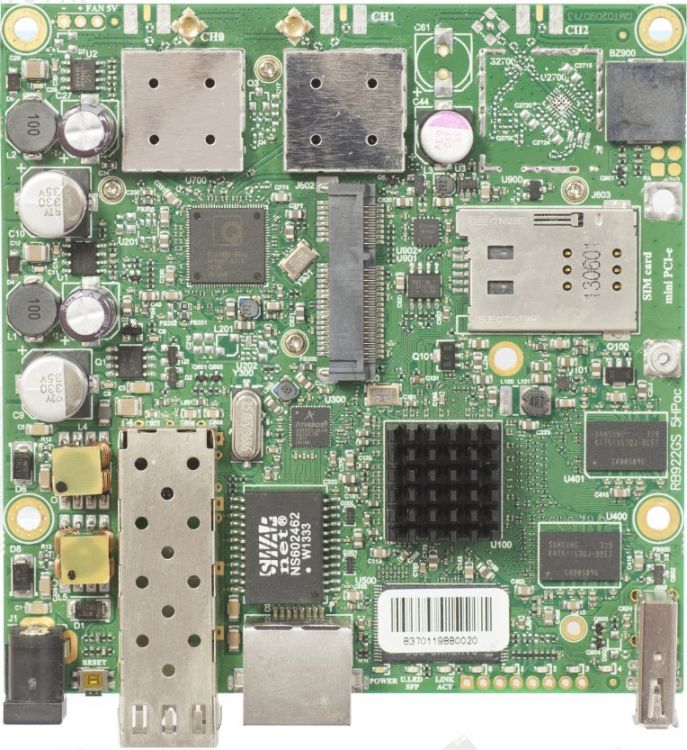 

Плата Mikrotik RB922UAGS-5HPacD Level4, 128MB DDR2, QCA9557 720MHz, QCA9882 5GHz 802.11ac, (1) Gigabit port with Auto-MDI/X, PoE-in:8-30V DC on Ether1, RB922UAGS-5HPacD