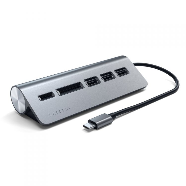 

Концентратор Satechi Type-C Aluminum USB Hub & Micro/SD Card Reader ST-TCHCRM интерфейс USB-C. 3 х USB 3.0, слоты для карты памяти, серый космос, Type-C Aluminum USB Hub & Micro/SD Card Reader