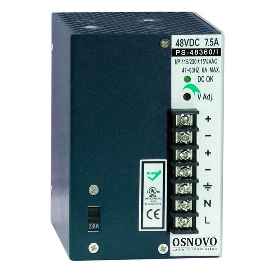 

Блок питания OSNOVO PS-48360/I промышленный. DC48V, 7,5A (360W). Диапазон входных напряжений: AC115, 230V. КПД: 83%. Регулировка выходного напряжения, PS-48360/I