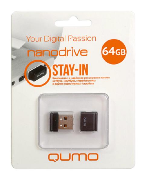 

Накопитель USB 2.0 64GB Qumo QM64GUD-NANO-B Nano, чёрный, QM64GUD-NANO-B