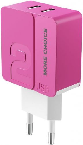 Зарядное устройство сетевое More Choice NC46 2*USB 2.4A Pink, цвет розовый