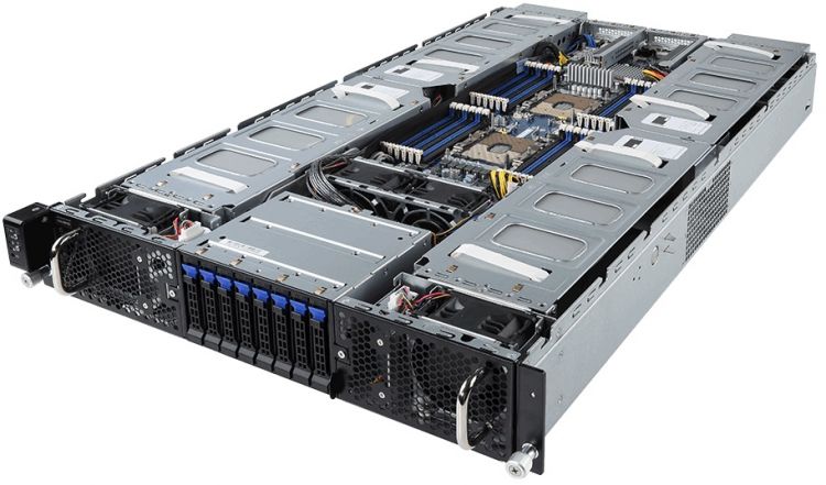 цена Серверная платформа 2U GIGABYTE G291-280 2*LGA3647, C621, 24*DDR4(2933), 8*2.5 HS HDD/SSD RAID, 8*PCIE, 2*10Glan, Mlan, 2*USB 3.0, COM, VGA, 2*2200W