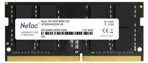 Модуль памяти SODIMM DDR4 8GB Netac NTBSD4N32SP-08 PC4-25600 3200MHz CL22 1.2V - фото 1
