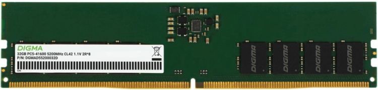 

Модуль памяти DDR5 32GB Digma DGMAD55200032D 5200MHz PC5-41600 CL42 288-pin 1.1В dual rank Ret, DGMAD55200032D