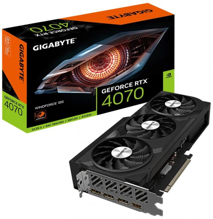 

Видеокарта PCI-E GIGABYTE GeForce RTX 4070 WINDFORCE (GV-N4070WF3-12GD) 12GB GDDR6X 192bit 5nm 1920/21000MHz HDMI/3*DP, GeForce RTX 4070 WINDFORCE (GV-N4070WF3-12GD)