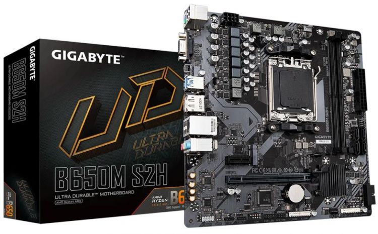 

Материнская плата mATX GIGABYTE B650M S2H (AM5, AMD B650, 2*DDR5 (6400), 4*SATA 6G RAID, M.2, 2*PCIE, Glan, HDMI, DP, D-Sub, 2*USB 3.2, 4*USB 2.0), B650M S2H