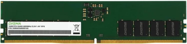 

Модуль памяти DDR5 16GB Digma DGMAD56800016S 6800MHz PC5-54400 CL34 288-pin 1.4В single rank Ret, DGMAD56800016S