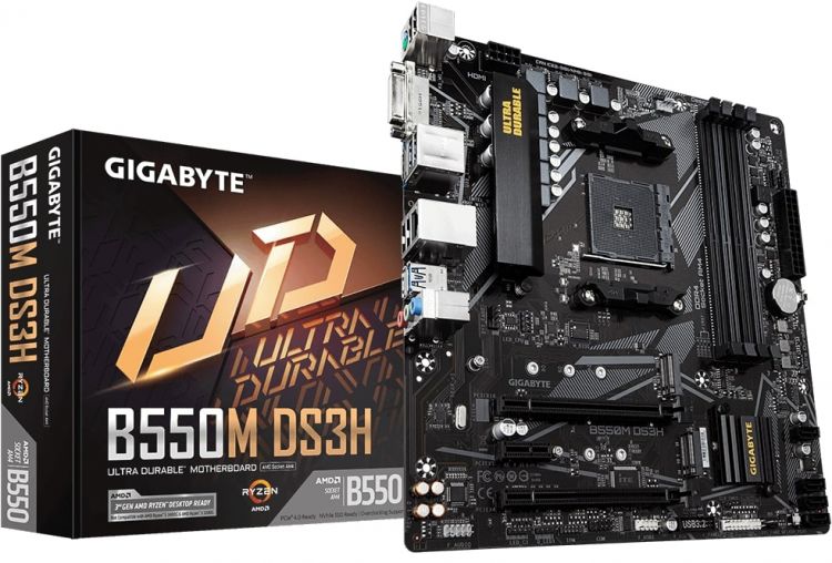 

Материнская плата mATX GIGABYTE B550M DS3H AC 1.7 (AM4, AMD B550, 4*DDR4 (4733), 4*SATA 6G RAID, 2*M.2, 3*PCIE, WiFi, BT, DVI-D, HDMI, 4*USB 3.2, 4*US, B550M DS3H AC 1.7