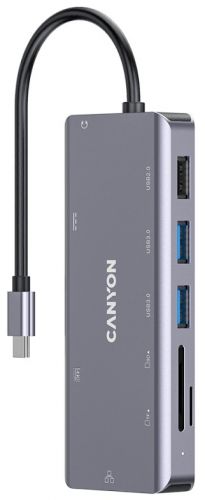 Концентратор Canyon DS-11 USB Type-C, 2*USB 3.0, USB 2.0, SD, Micro SD, 3.5mm jack, серый