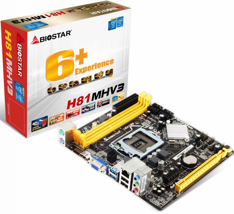 Материнская плата mATX Biostar H81MHV3 (LGA1150,H81,2*DDR3(1600),PCI-Ex16,GLan,2*SATA 3G/2*SATA 6G,5.1CH,2*USB 3.0,D-Sub/HDMI) RTL аксессуар st lab usb a sata 6g u 1450