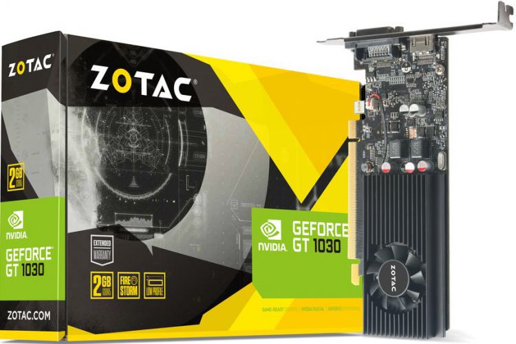 Видеокарта PCI-E Zotac GeForce GT 1030 Low Profile 2GB GDDR5 64bit 16nm 1227/6008MHz DVI-D(HDCP)/HDMI RTL