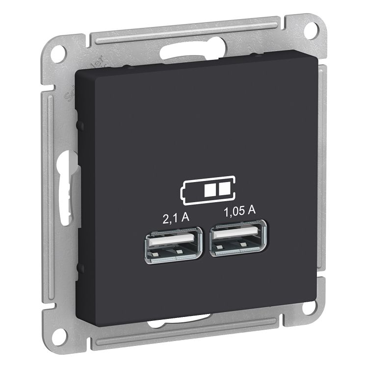 

Розетка Systeme Electric ATN001033 AtlasDesign, USB, 5В, 1 порт x 2.1 А, 2 порта х 1.05 А, механизм, карбон, ATN001033