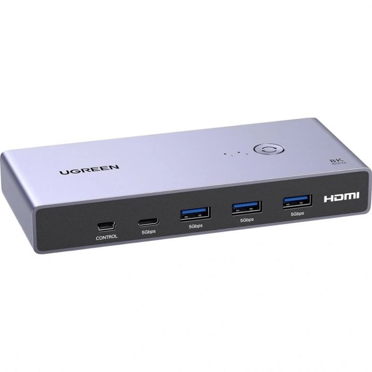 

Переключатель UGREEN CM692 25961_ 8K/60Hz HDMI 2.1 KVM Switch 2-in-1 Out With Desktop Controller. Цвет: серый, CM692