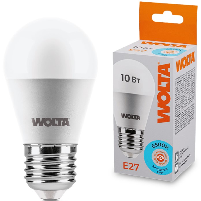 

Лампа светодиодная WOLTA 25W45GL10E27 10Вт 6500K E27, 25W45GL10E27