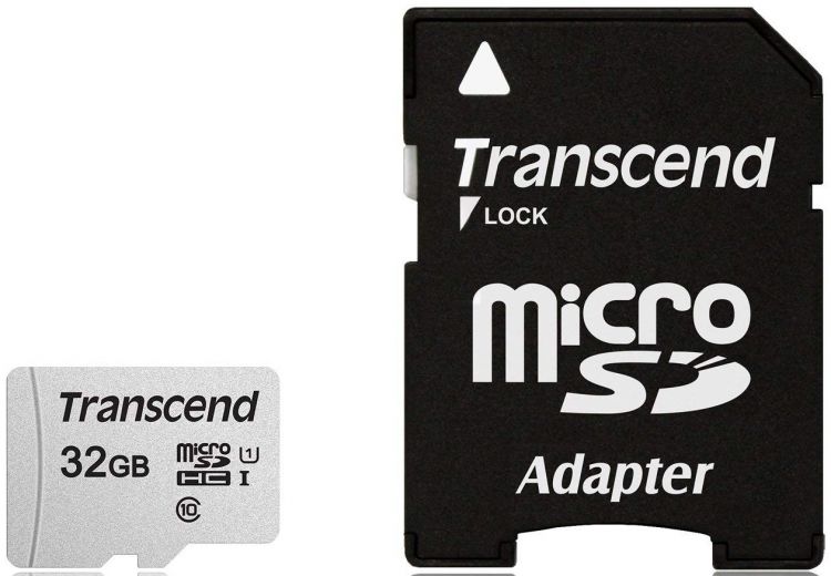 Карта памяти MicroSDHC 32GB Transcend TS32GUSD300S-A Class 10 U1 300S + адаптер