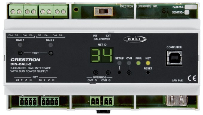 

Шлюз Crestron DIN-DALI-2 двухканальный, до 128 управляемых DALI балластов, DIN-DALI-2