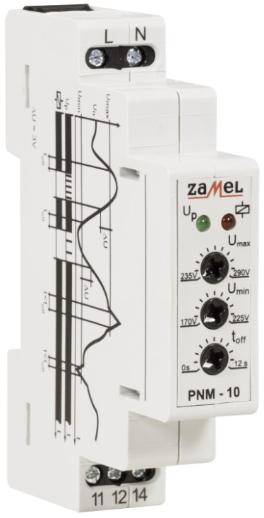 

Реле напряжения Zamel PNM-10 1Ф 10А рег. 170/290VAC (Umin/Umax) IP20 на DIN рейку, PNM-10