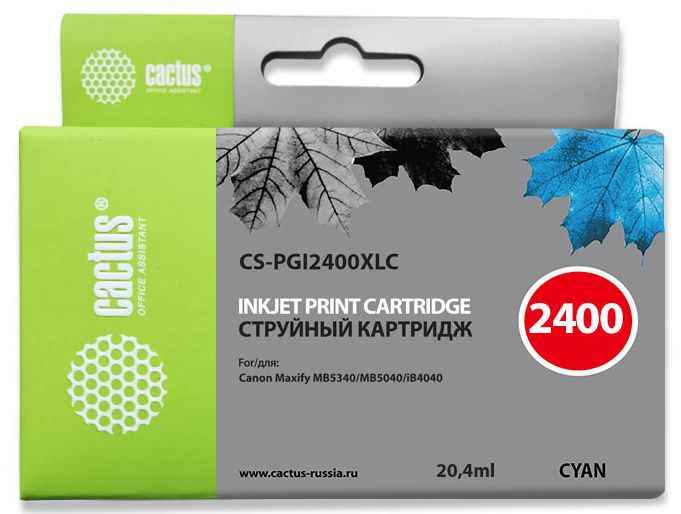 

Картридж Cactus CS-PGI2400XLC голубой для Canon MAXIFY iB4040/ МВ5040/ МВ5340 (20.4мл), CS-PGI2400XLC