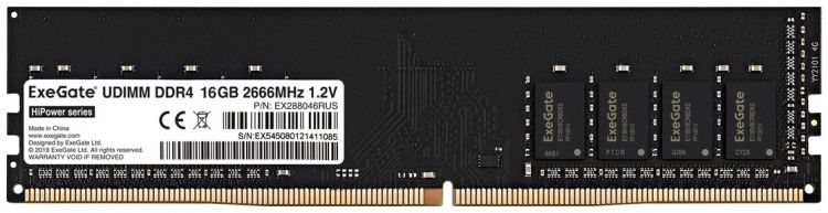 

Модуль памяти DDR4 16GB Exegate EX288046RUS PC4-21300 2666MHz CL19 1.2V, EX288046RUS