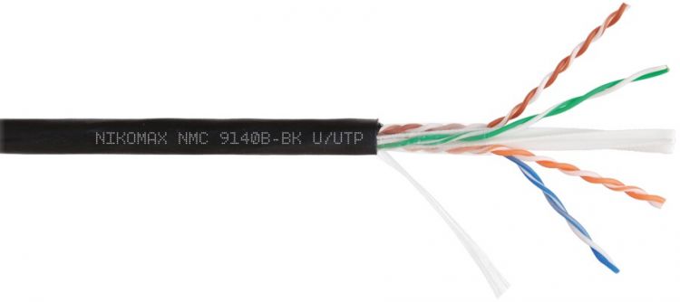 

Кабель витая пара U/UTP 6 кат. 4 пары NIKOMAX NMC 9140B-BK 23AWG(0.57 мм), медь, одножильный (solid), внешний, PE, чёрный, уп/305м, NMC 9140B-BK