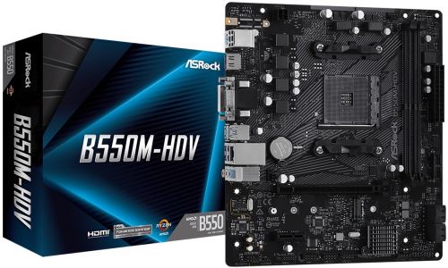 Материнская плата mATX ASRock B550M-HDV (AM4, AMD B550, 2*DDR4(4733+), 4*SATA 6G RAID, M.2, 2*PCIE,