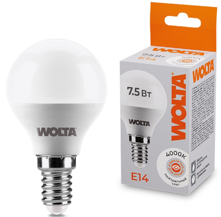 

Лампа светодиодная WOLTA 25W45GL7.5E14 7.5Вт 6500K E14, 25W45GL7.5E14