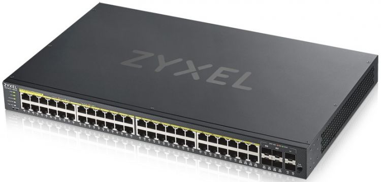 

Коммутатор управляемый ZYXEL GS192048HPV2-EU0101F интеллектуальный High Power PoE Gigabit Ethernet с 48 разъемами RJ-45 из которых 4 совмещены с SFP-с, GS192048HPV2-EU0101F