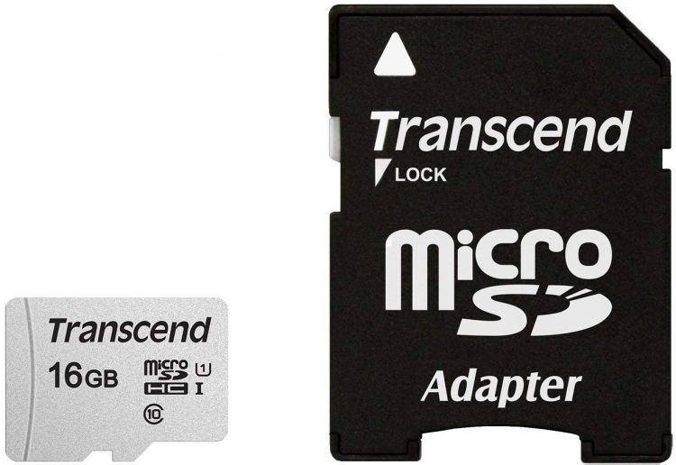 Карта памяти MicroSDHC 16GB Transcend TS16GUSD300S-A Class 10 U1 300S + адаптер