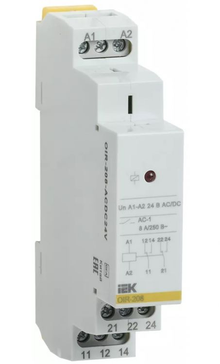 

Реле промежуточное IEK OIR-208-ACDC24V OIR 2 конт. 8А 24В AC/DC, OIR-208-ACDC24V