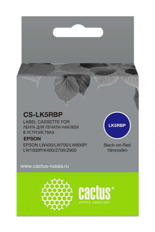 

Картридж ленточный Cactus CS-LK5RBP черный для Epson LW400/LW700/LW600P/LW1000P/K400/Z700/Z900, CS-LK5RBP