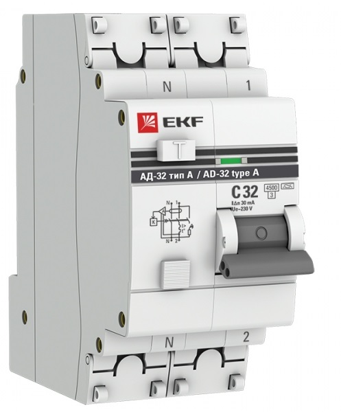 

Автомат дифференциальный EKF DA32-32-30-a-pro АД-32 1P+N 32А (С) 30мА тип (А) эл. 4,5кА PROxima, DA32-32-30-a-pro