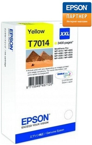 

Картридж Epson C13T70144010 для WP 4000/4500 сверх-повышенной емкости желтый на 3400 страниц, C13T70144010