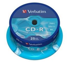 цена Диск CD-R Verbatim 43432 700МБ, 80 мин., 52x, 25 шт, Cake Box, DL