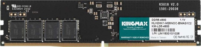 

Модуль памяти DDR5 8GB Kingmax KM-LD5-4800-8GS PC5-38400, 4800MHz, CL40, 1.1V, RTL, KM-LD5-4800-8GS