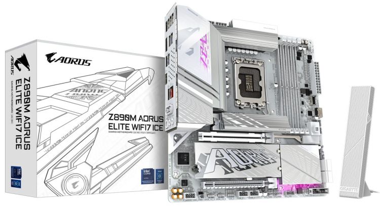 Материнская плата mATX GIGABYTE Z890M AORUS ELITE WIFI7 ICE (LGA1700, Z890, 4*DDR5 (5600), 4*SATA 6G RAID, 3*M.2, WiFi, BT, 5*USB 3.2, 4*USB 2.0, USB