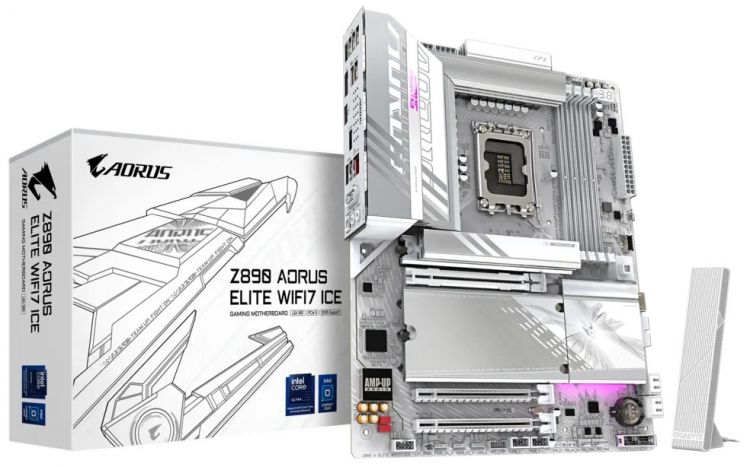 Материнская плата ATX GIGABYTE Z890 AORUS ELITE WIFI7 ICE (LGA1851, Z890, 4*DDR5 (5600), 4*SATA 6G RAID, 4*M.2, 3*PCIe, WiFi, BT, 5*USB 3.2, 4*USB 2.0