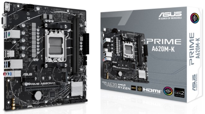 

Материнская плата mATX ASUS PRIME A620M-K (AM5, AMD A620, 2*DDR5 (7200), 4*SATA 6G RAID, M.2, 2*PCIE, Glan, VGA, HDMI, 4*USB 3.2, 2*USB 2.0), PRIME A620M-K