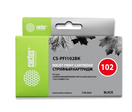 Картридж Cactus CS-PFI102BK черный (130мл) для Canon iPF500/iPF600/iPF700/ MFP M40/iPF765