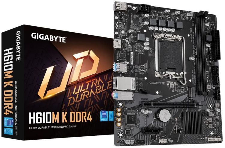 Материнская плата mATX GIGABYTE H610M K DDR4 2.0 (LGA1700, H610, 2*DDR4(3200), 2*SATA 6G RAID, M.2, PCI-E, Glan, 2*USB 3.2, 4*USB 2.0, HDMI)