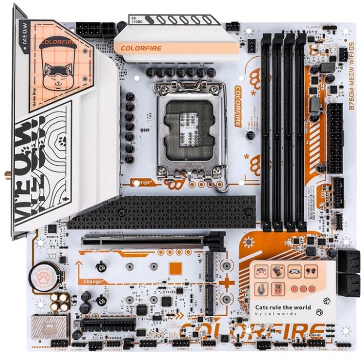 Материнская плата mATX Colorful COLORFIRE B760M-MEOW WIFI D5 PURPLE (LGA1700, B760, 4*DDR5 (4800), 4*SATA,, 2*PCIe, 3*M.2, 2*USB Type-C,, 4*USB 3.2, 6