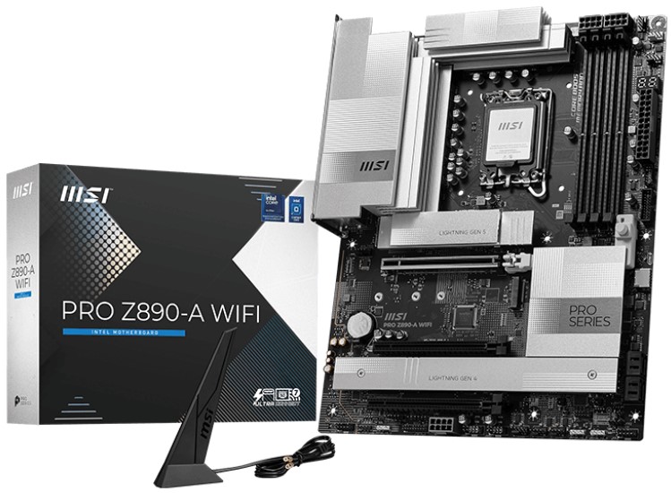 

Материнская плата ATX MSI PRO Z890-A WIFI (LGA1851, Z890, 4*DDR5 (4800), 4*SATA 6G RAID, 4*M.2, 3*PCIe, WiFi, BT, 6*USB 3.2, USB Type-C, HDMI), PRO Z890-A WIFI