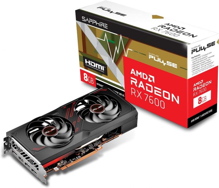 Видеокарта PCI-E Sapphire Radeon RX 7600 PULSE (11324-01-20G) 8GB GDDR6 128bit 6nm 1875/18000MHz HDMI/3*DP RTL