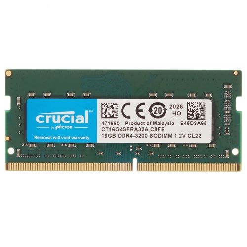 Модуль памяти SODIMM DDR4 16GB Crucial CT16G4SFRA32A PC4-25600 3200MHz CL22 260pin 1.2V память ddr4 16gb 3200mhz samsung m378a2k43eb1 cwe oem pc4 25600 cl22 dimm 288 pin 1 2в dual 103397