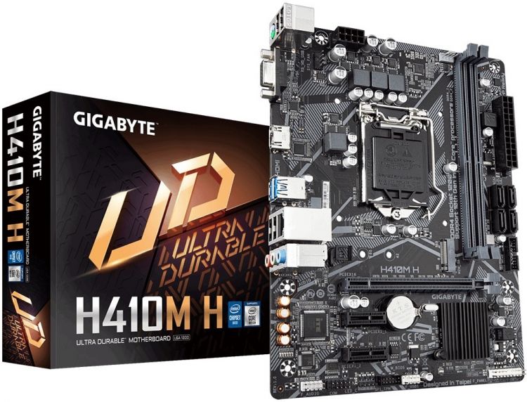 

Материнская плата mATX GIGABYTE H410M H (LGA1200, H410, 2*DDR4(2933), 4*SATA 6G, M.2, 3*PCIE, 7.1CH, Glan, 4*USB 3.2, D-Sub/HDMI), H410M H