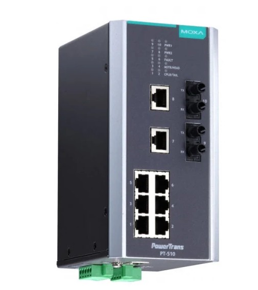 

Коммутатор управляемый MOXA PT-510-MM-ST-48 DIN-Rail switch, 8 x 10/100BaseT(X), 2 x 100BaseFX MM, ST connectors, 1 power supply, PT-510-MM-ST-48